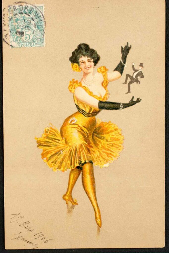 Carte postale d'une danseuse de French Cancan - 1906